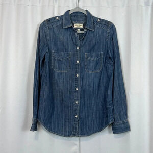 Express Women’s XS Denim Boyfriend Button Up Patch Pockets Shirt